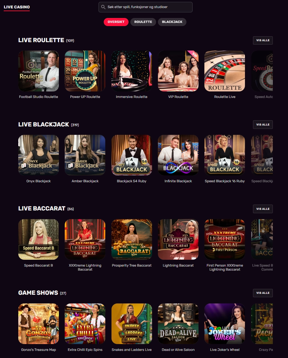 live casino på Instaslots